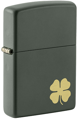 Зажигалка ZIPPO Four Leaf Clover с покрытием Green Matte, латунь/сталь, зеленая, 38x13x57 мм (Зеленый)