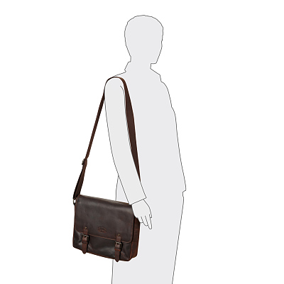 Сумка через плечо KLONDIKE DIGGER «Joe», натуральная кожа в темно-коричневом цвете, 28 x 32 x 8 см