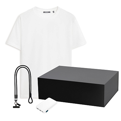 Набор с одеждой KRIS (футболка, аккумулятор, кабель-ланьярд), белый/черный, XL (Черный, белый)