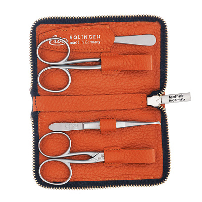 Маникюрный набор Erbe, 4пр. Футляр: натур.кожа, цвет оранжевый (Оранжевый)
