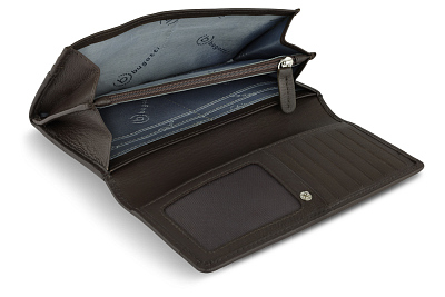 Кошелёк женский BUGATTI Banda, с защитой RFID, коричневый, кожа козы/полиэстер, 18,5х2,5х9,5 см