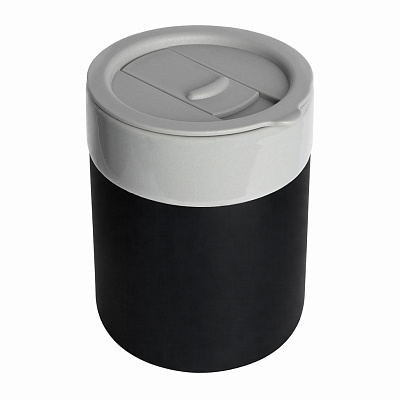 Кружка кермическая Silvia с силиконовой манжетой, серая-чёрная (Серый/черный)