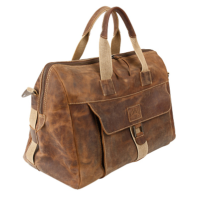 Сумка дорожная KLONDIKE Native, натуральная кожа в коричневом цвете, 52 х 25 х 35 см
