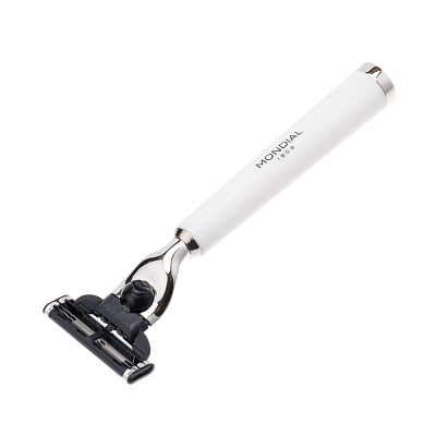 Бритвенный набор Mondial: станок, помазок, подставка; белая смола