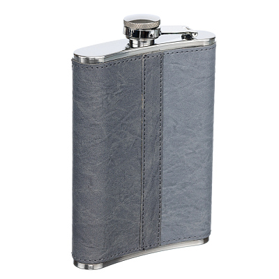 Фляга S.Quire 0,24 л, сталь+искусственная кожа, светло-серая