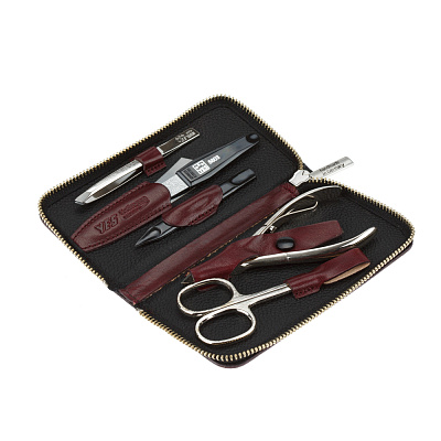 Маникюрный набор YES, 3 пр. Футляр: натуральная кожа, цвет коричневый (Бордовый)