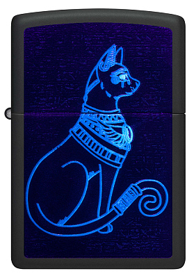 Зажигалка ZIPPO Spiritual Cat с покрытием Black Light, латунь/сталь, черная, матовая 38x13x57 мм