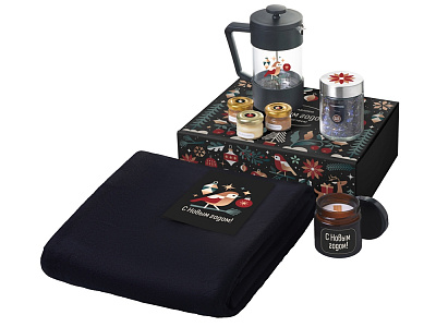 Подарочный набор Re:Moments с пледом, френчпрессом и медом (Чёрный)
