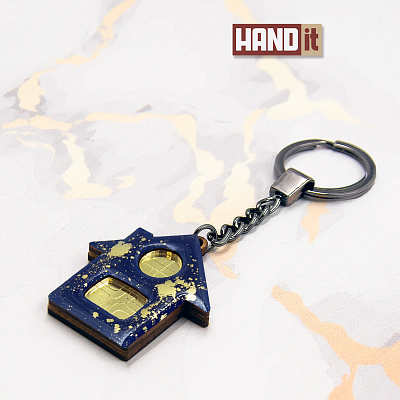 Брелок-обвес Дом (синий с золотом) (Синий с золотом)