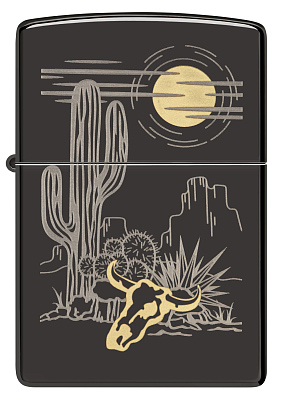 Зажигалка ZIPPO Western с покрытием High Polish Black, латунь/сталь, черная, глянцевая, 38x13x57 мм