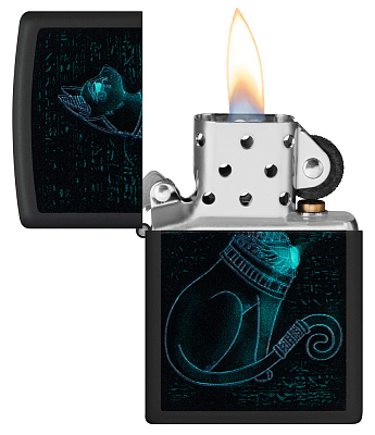 Зажигалка ZIPPO Spiritual Cat с покрытием Black Light, латунь/сталь, черная, матовая 38x13x57 мм
