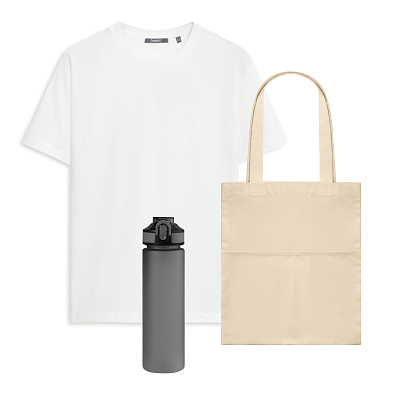 Набор с одеждой KRIS (футболка, бутылка, шоппер), белый/серый, XL (Серый, белый)