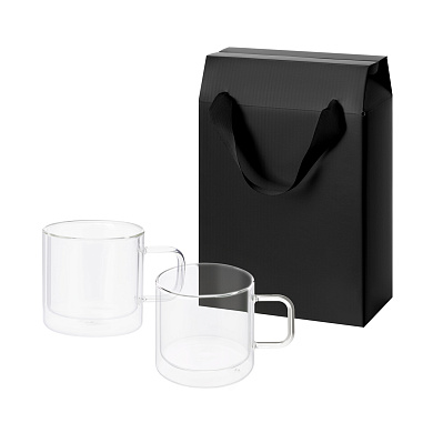 Подарочный набор 2 стеклянные кружки Luna в коробке-пакете (Прозрачный, черный)