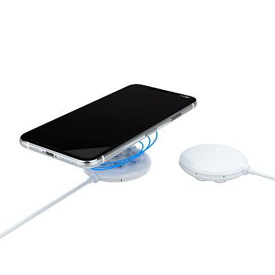 Беспроводное (15W) зарядное устройство "Sticker" с присосками, белый