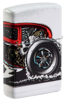 Зажигалка ZIPPO Hot Rod Design с покрытием 540 Matte, латунь/сталь, белая, матовая, 38x13x57 мм