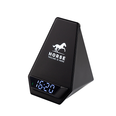 Настольная Bluetooth колонка (3Вт) "Smart Pyramid" с часами и беспроводным (15W) зарядным устройством, с подсветкой логотипа, черный (Чёрный)