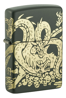 Зажигалка ZIPPO Dragon Design с покрытием Green Matte, латунь/сталь, зеленая, матовая, 38x13x57 мм (Зеленый)