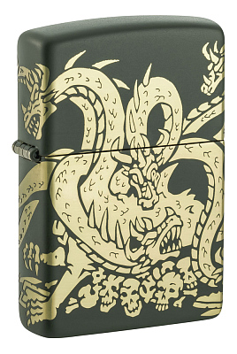 Зажигалка ZIPPO Dragon Design с покрытием Green Matte, латунь/сталь, зеленая, матовая, 38x13x57 мм