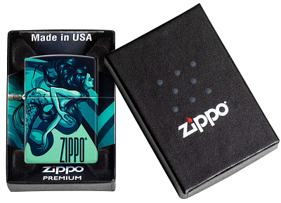 Зажигалка ZIPPO Mermaid Design с покрытием 540 Matte, латунь/сталь, черная, матовая, 38x13x57 мм