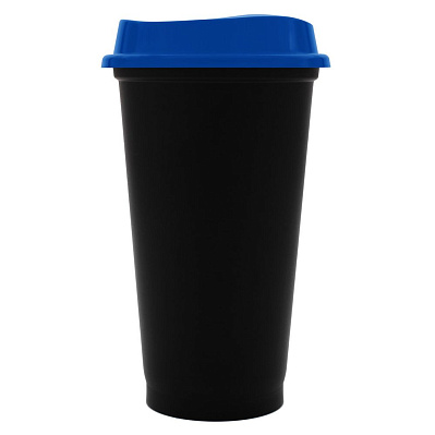 Стакан с крышкой Color Cap Black, черный с синим (Синий)