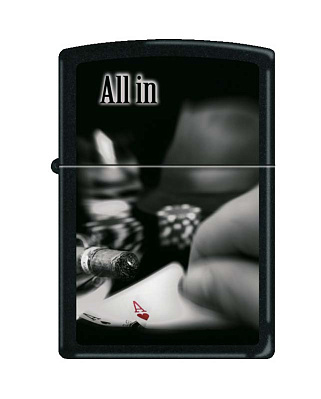 Зажигалка ZIPPO All In с покрытием Black Matte, латунь/сталь, чёрная, матовая, 38x13x57 мм (Черный)