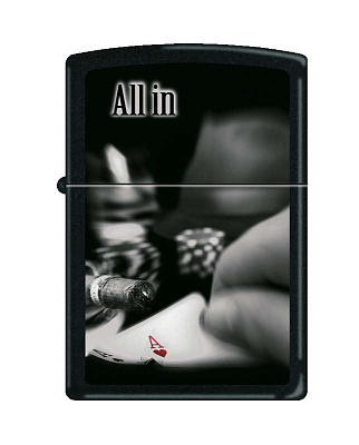 Зажигалка ZIPPO All In с покрытием Black Matte, латунь/сталь, чёрная, матовая, 38x13x57 мм