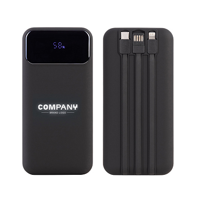 Зарядное (22.5W) устройство "Top Grade SOFTTOUCH" 20000 mAh с подсветкой логотипа, встроенными кабелями и цифровым индикатором заряда, черный (Чёрный)