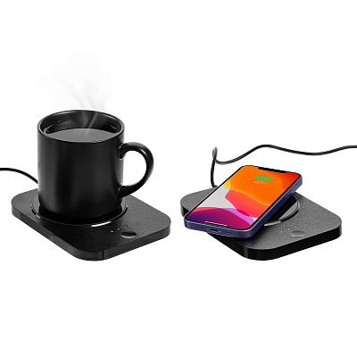 Кружка с подогревом и беспроводной зарядкой dualBase plus, черная