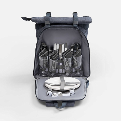 Набор для пикника Picnivo на 4 персоны, темно-серый меланж (Серый меланж)