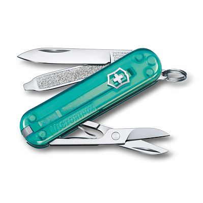 Нож-брелок VICTORINOX Classic SD Colors "Tropical Surf", 58 мм, 7 функций, полупрозрачный бирюзовый (Голубой)