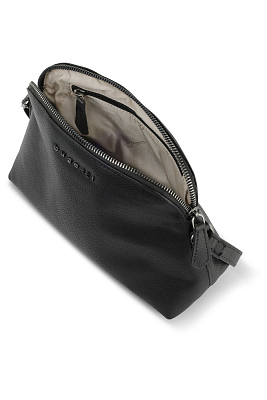 Сумка наплечная женская BUGATTI Bella, чёрная, воловья кожа/полиэстер, 23х8х17 см