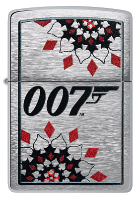 Зажигалка ZIPPO James Bond™ с покрытием Brushed Chrome, латунь/сталь, серебристая, 38x13x57 мм