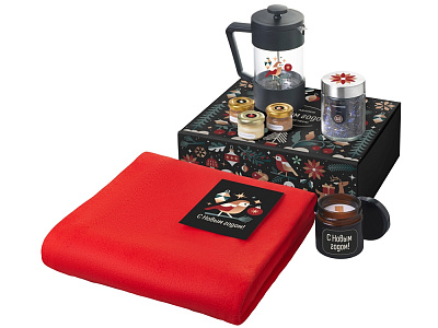 Подарочный набор Re:Moments с пледом, френчпрессом и медом (Красный)