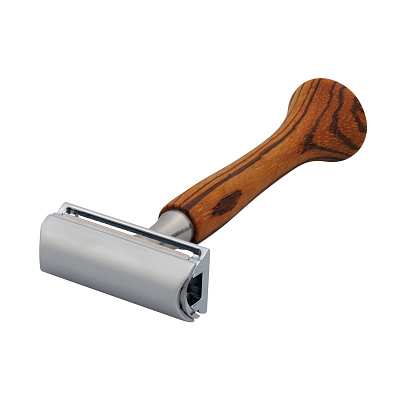 Станок Т-образный для бритья ERBE с двумя лезвиями, нержавеющая сталь, зебрано, хромированное покрытие, коричневый цвет, в картонной коробке