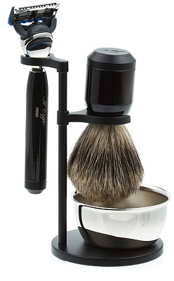 Бритвенный набор IL Ceppo: станок, помазок, подставка  глянцевый цвет (Черный)