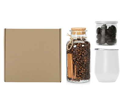 Подарочный набор с термокружкой, кофе и миндалем в шоколаде (Белый)