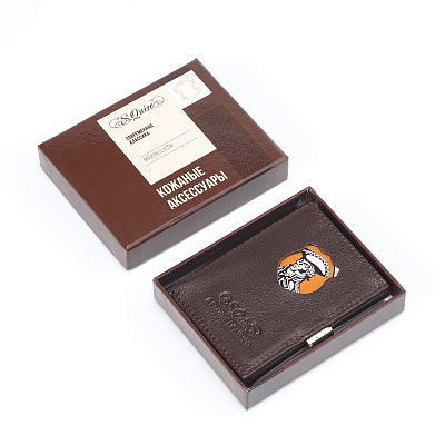 Кошелек S.Quire, натуральная кожа темно-коричневая тисненая матовая 70*93*12 мм