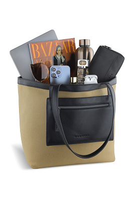 Сумка-тоут женская средняя BUGATTI Elena, песочная, канвас, полиуретан, 48 x 20 x 30 см