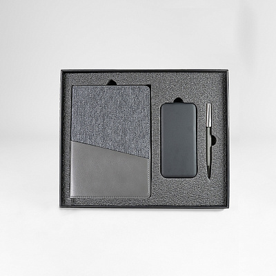 Набор подарочный  DENIM: ежедневник, ручка и power bank в коробке  с ложементом (Черный, серый)