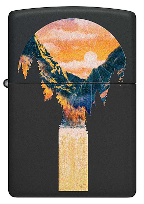 Зажигалка ZIPPO Mountain Waterfall с покрытием Black Light, латунь/сталь, черная,матовая 38x13x57 мм