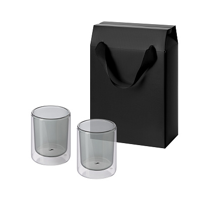 Подарочный набор 2 cтеклянных стакана Marlo в коробке-пакете (Прозрачный, серый, черный)