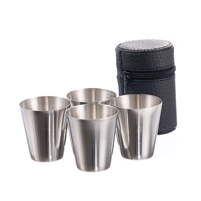 Набор S.Quire из 4 стопок серебристого цвета 0,03л,сталь в чехле из искусственной кожи
