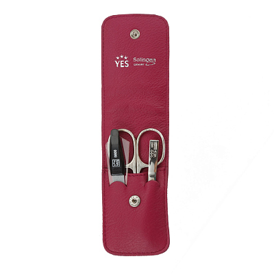 Маникюрный набор YES, 3 пр. Футляр: натуральная кожа, цвет розовый