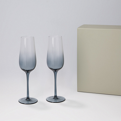 Подарочный набор 2 бокала для шампанского Mancera в серой коробке (Черный, прозрачный, серый)