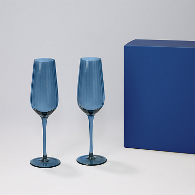 Подарочный набор 2 бокала для шампанского Toscana в синей коробке (Синий)