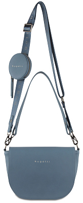 Сумка наплечная женская BUGATTI Almata, с кошельком, голубая, полиуретан, 27х6х18,5 см