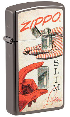 Зажигалка ZIPPO Slim® с покрытием Black Ice ®, латунь/сталь, чёрная, глянцевая, 29x10x60 мм (Черный)