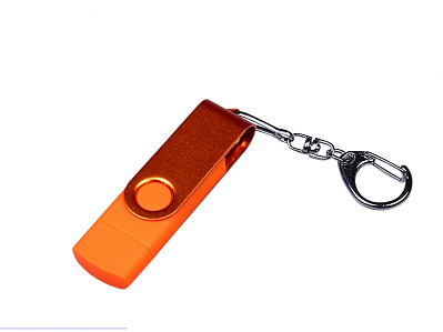USB 2.0/micro USB/Type-С- флешка на 64 Гб 3-в-1 с поворотным механизмом (Оранжевый)