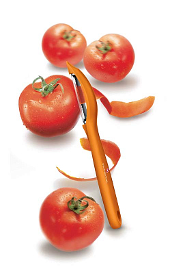 Овощечистка VICTORINOX универсальная, двустороннее зубчатое лезвие, оранжевая рукоять