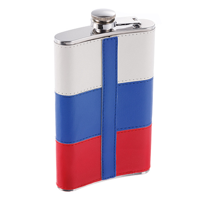 Фляга S.Quire 0,27 л, сталь+искусственная кожа, бело-сине-красная